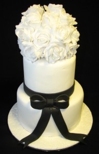 Black and white themed engagement cake