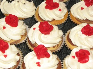 Handmade red rose wedding cupcakes