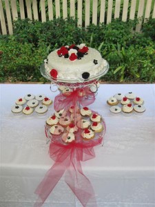 Black, Red and White cake and cupcakes