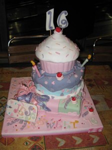 Sweet 16 birthday topsy turvy cake