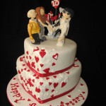 Anniversary Cake - "Elvis, Bride & Groom" with red and white heart theme