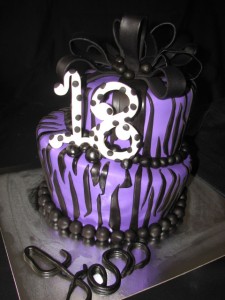 Purple and black zebra style 18th birthday cake