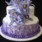 Purple themed wedding cake - handmade sugar orchids